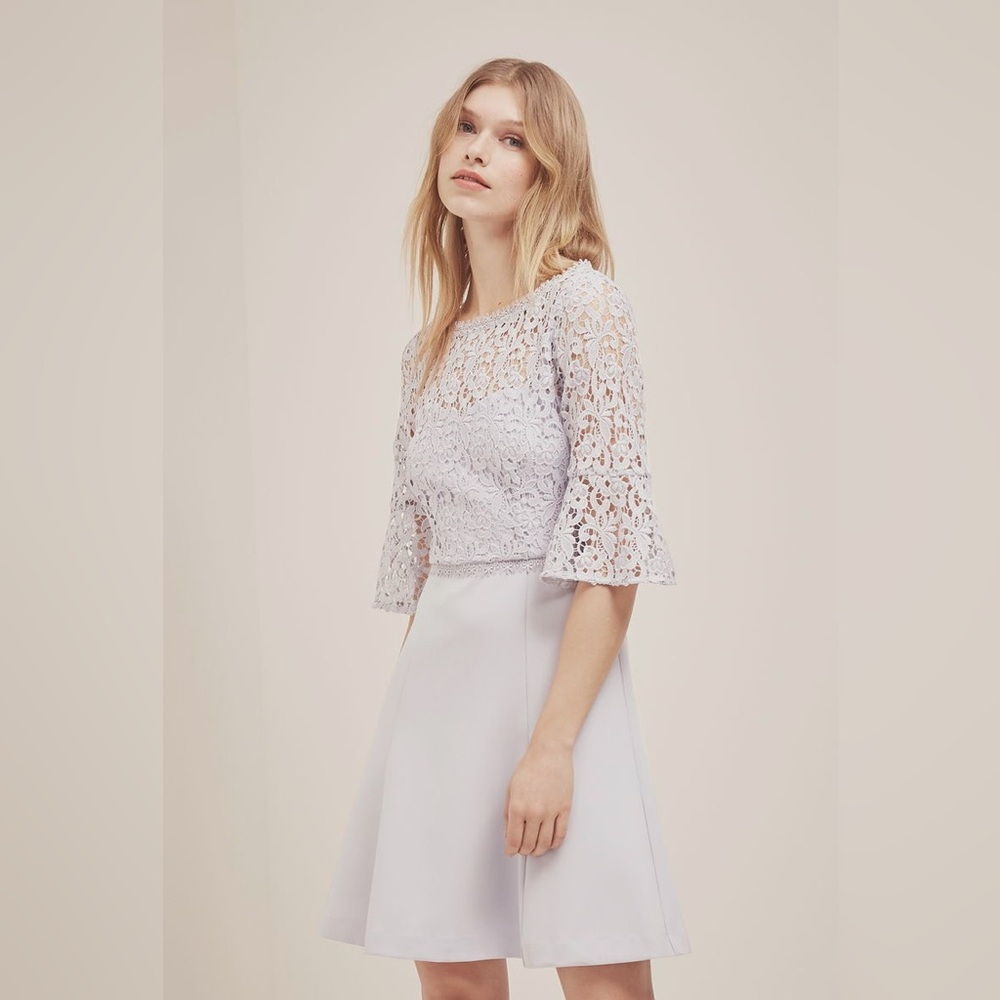 NWT! French Connection Whisper Ruth Lace mini light blue dress size 2